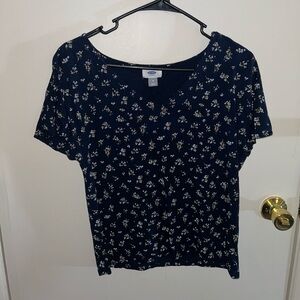 Navy Blue Old Navy Floral V-Neck Top - M/Medium